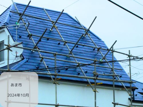 あま市の戸建て塗装工事　足場設置完了