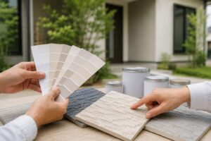愛西市で外壁塗装の塗料と色を比較するイメージ
